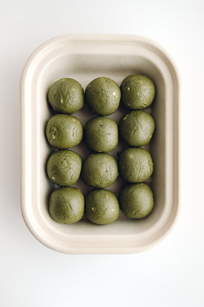 Raspberry Jam Filled Matcha Bliss Balls