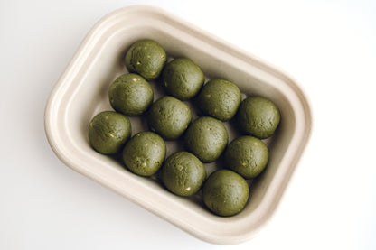 Raspberry Jam Filled Matcha Bliss Balls